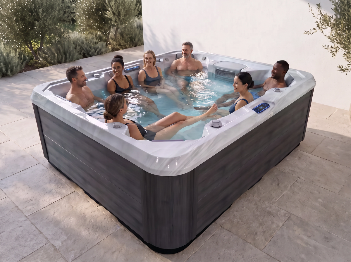 An extra-large spa made for everyone to stay awhile.